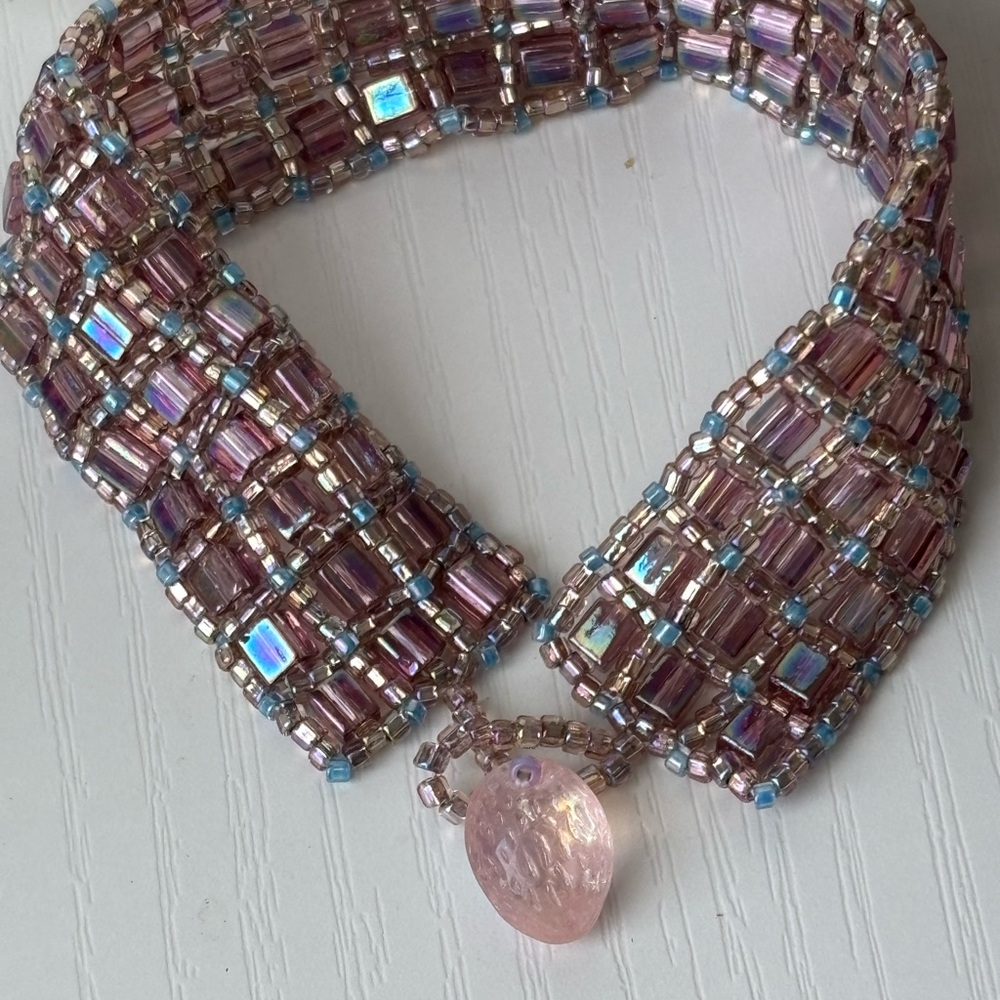 Sparkle Cuff Seed Bead Woven Pink Bracelet with Button and Loop